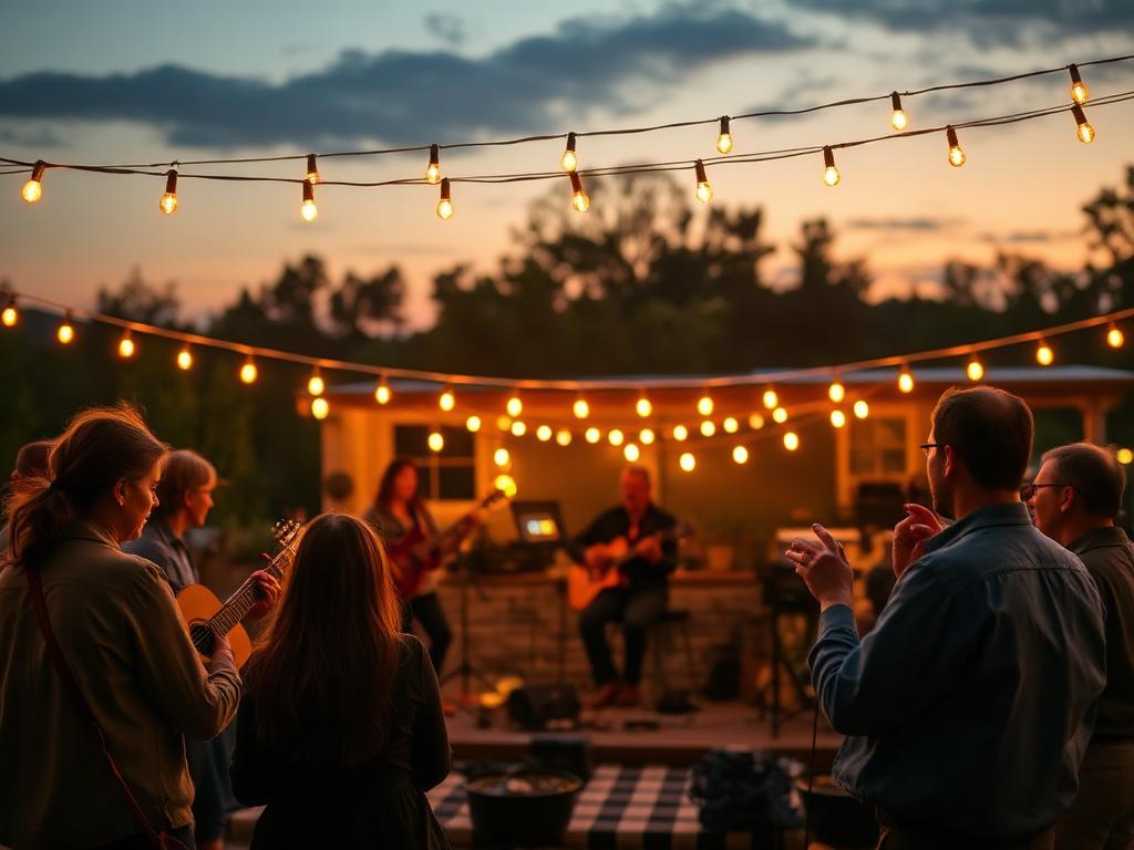 Outdoor live acoustic music at dusk