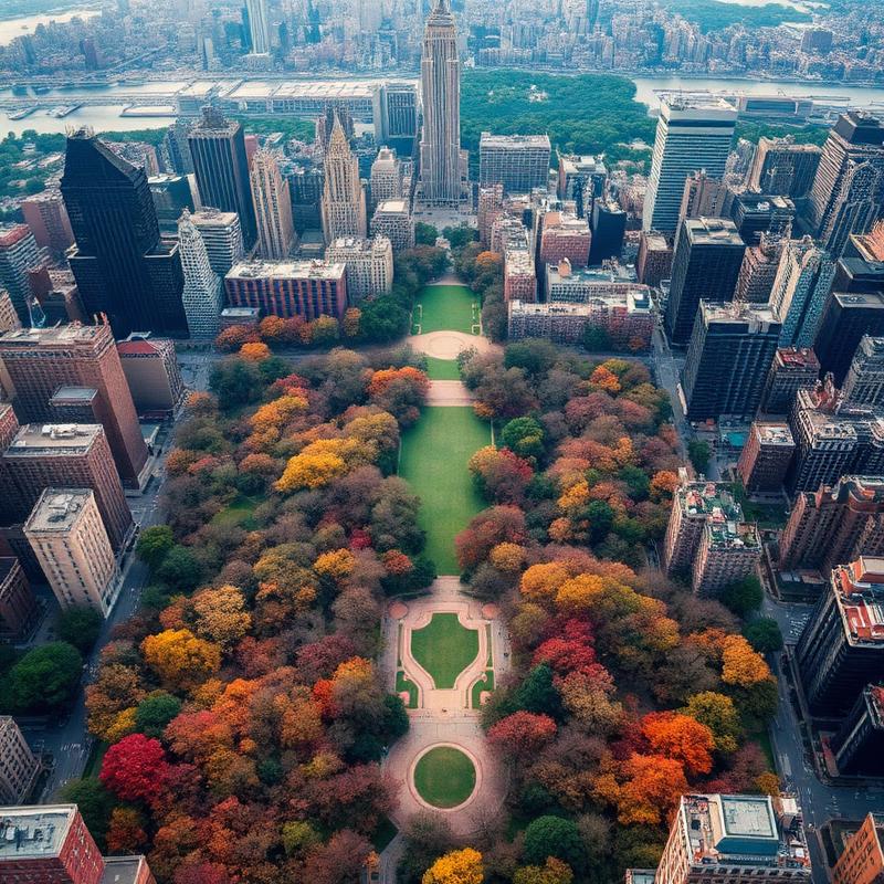 Aerial view of Central Park in autumn